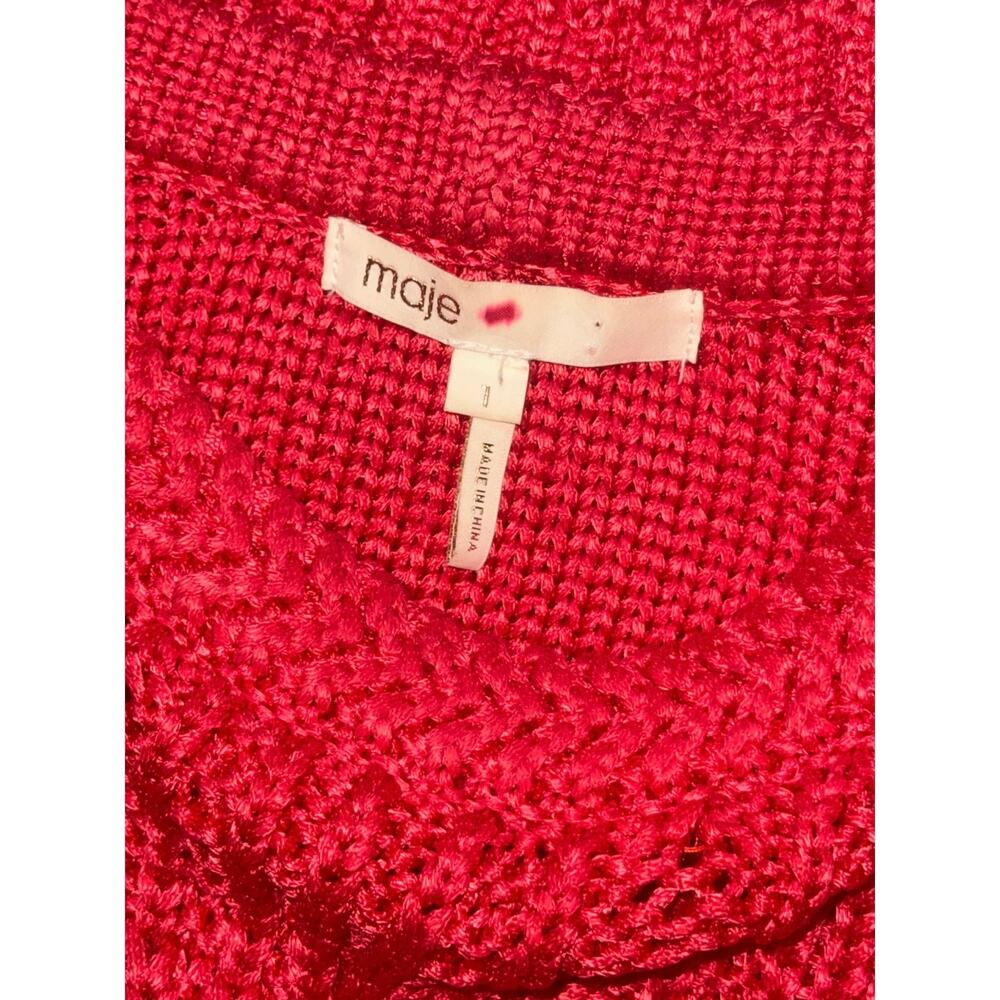 Maje Mist Rouge Cable Knit Silky Crew Neck Sweater Small 1 Red Orange Pullover - Picture 7 of 11